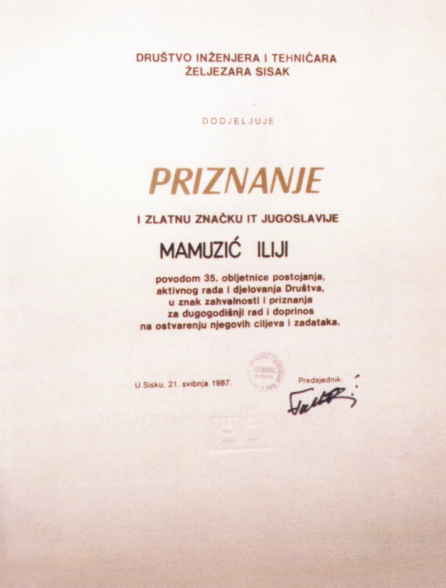 1987-Sisak-priznanje_i_zlatna_znacka